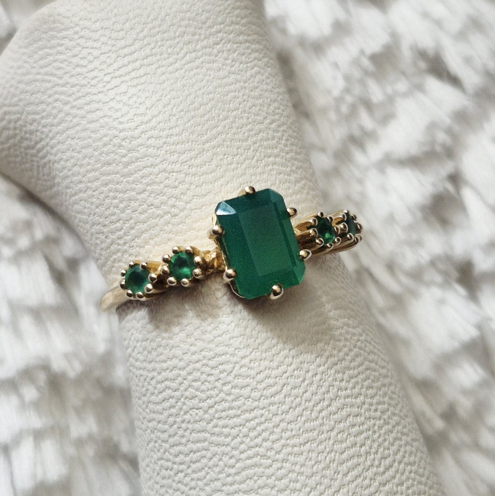 14k Yellow Gold Vermeil Emerald Engagement Ring - Picture 3 of 7